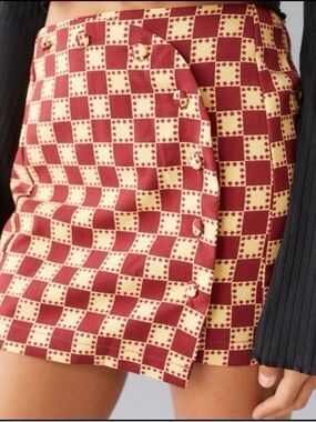 Urban Outfitters Burgundy & Cream Check Mini Skirt